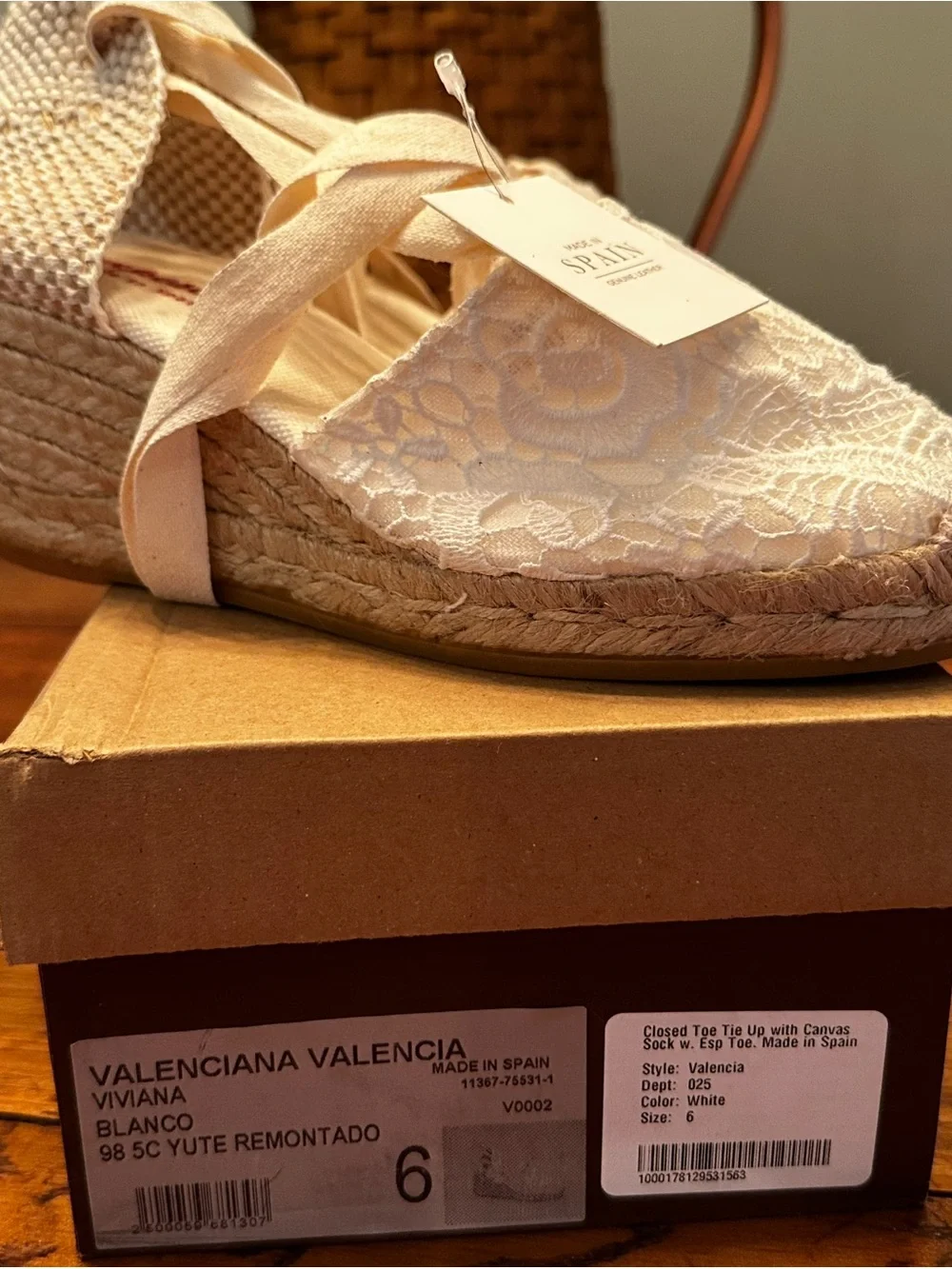 Viviana White Lace Espadrille Wedge with Ankle Ties